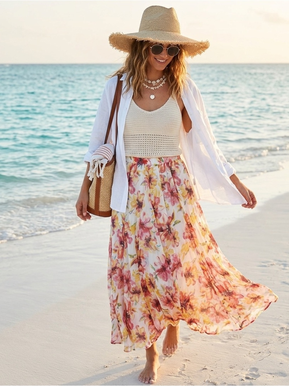 Lucky & Coco‎ Floral Chiffon Maxi Skirt- Cottagecore Coastal Prairie Boho Medium